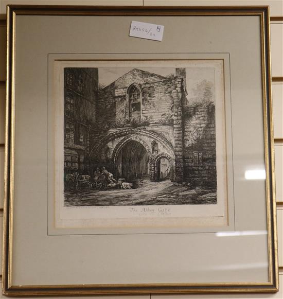 G. Cuitt - 3 dry point etchings of Chester and Renis Flanders, 2 signed prints of Sandhurst (5)